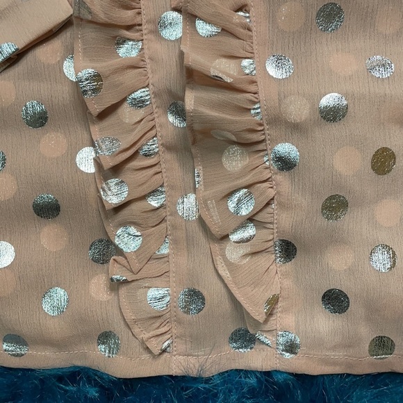 Mauve/Silver Sheer Long Sleeve Polka Dot Neck Tie Blouse - Picture 10 of 15